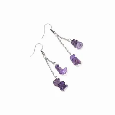 Bijoux - Boucles d'Oreilles Baroque Argentées en Acier Inoxydable Amethyste 6cm - ARABESK