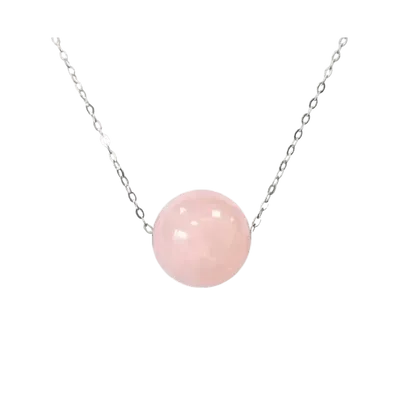 Bijoux - Collier Argent 925  Quartz Rose A Boule 12mm - ARABESK