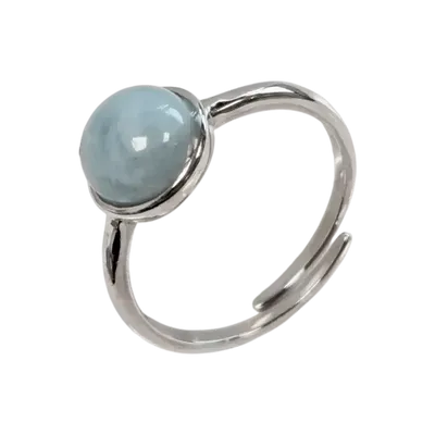 Bijoux - Bague Argent 925 Ajustable Ronde Aigue Marine AA 8mm - ARABESK