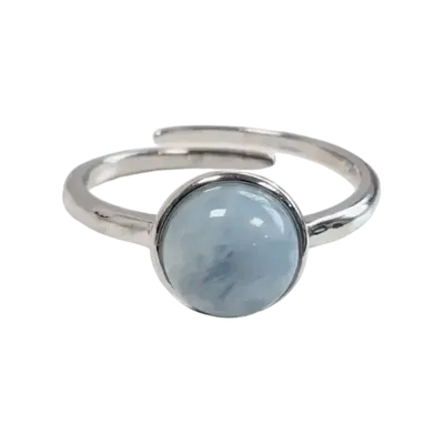 Bijoux - Bague Argent 925 Ajustable Ronde Aigue Marine AA 8mm - ARABESK