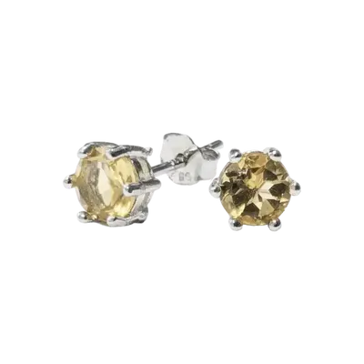 Jewelry - Round Solitaire Earrings 925 Silver Faceted Natural Citrine AA 5x5mm - ARABESK