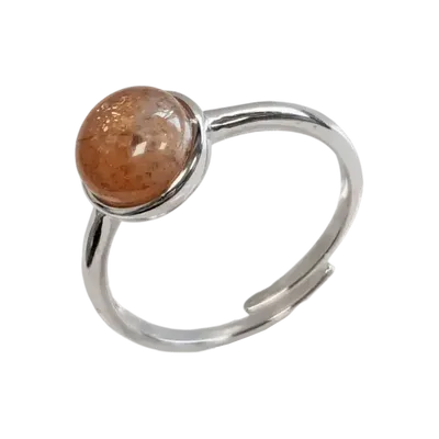 Jewelry - 925 Silver Ring Adjustable Round Sunstone AA 8mm - ARABESK