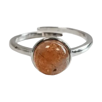 Bijoux - Bague Argent 925 Ajustable Ronde Pierre de Soleil AA 8mm - ARABESK
