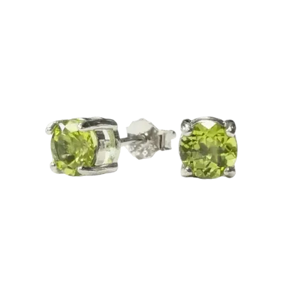 Bijoux - Boucles d'Oreilles Rondes Solitaire Argent 925 Péridot Facetté AA 5mm - ARABESK