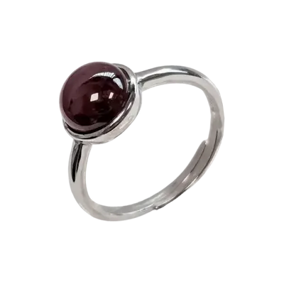 Bijoux - Bague Argent 925 Ajustable Ronde Grenat Rouge AA 8mm - ARABESK