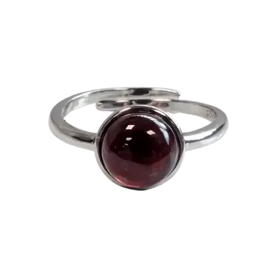 Bijoux - Bague Argent 925 Ajustable Ronde Grenat Rouge AA 8mm - ARABESK