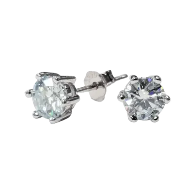 Jewelry - Round Solitaire Earrings 925 Silver Faceted Moissanite AA 5mm - ARABESK