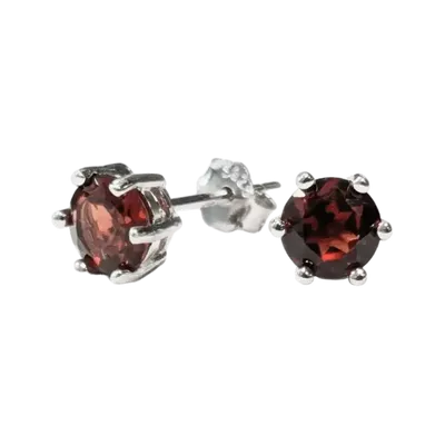 Jewelry - Round Solitaire Earrings 925 Silver Faceted Red Garnet AA 5mm - ARABESK