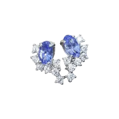 Jewelry - 925 Silver Oval Earrings Tanzanite and AA Rhinestones 3x5mm - ARABESK