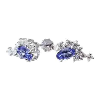 Bijoux - Boucles d'Oreilles Ovales Argent 925 Tanzanite et Strass AA 3x5mm - ARABESK