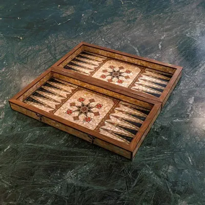 Cadeaux - Ensemble de backgammon et échiquier en nacre et bois d'olivier - MAISON ROSHI - LUXURY ENTERTAINMENT CABINETS