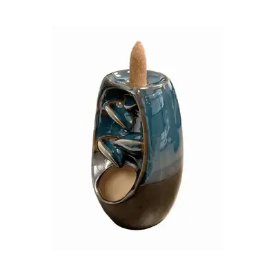 Senteurs - Porte Encens Backflow Céramique  Marron et Bleu Cascade de Feuilles 13cm - ARABESK