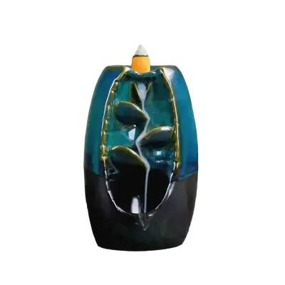 Scents - Rust Brown Ceramic Backflow Incense Holder Cascade of Leaves 20cm - ARABESK