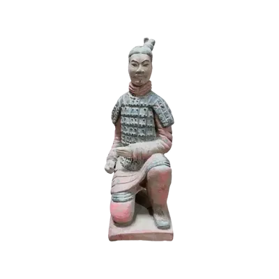 Sculptures, statuettes and miniatures - Antique Colorful Terracotta Kneeling Archer Statue 18cm - ARABESK