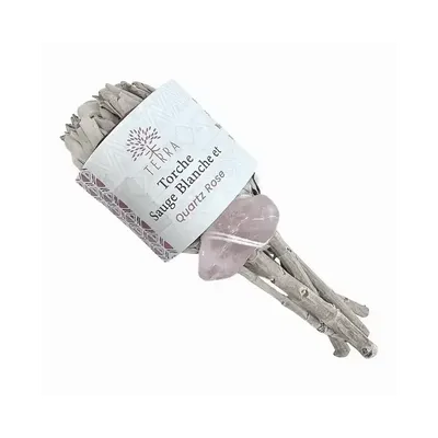Senteurs - Torche Sauge Blanche Petale avec Quartz Rose 25-30g 11cm - ARABESK