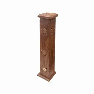 Scents - Rectangle Sun Tower Incense Holder in Sheesham Wood 30cm x2 - ARABESK