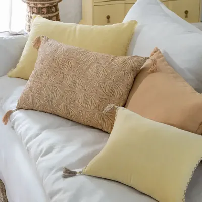Coussins textile - Housse de coussin MATTEO velours de coton jaune pastel 40x60 - BLANC D'IVOIRE