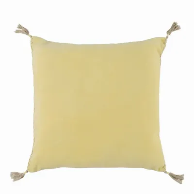 Coussins textile - Housse de coussin MATTEO velours de coton jaune pastel 50x50 - BLANC D'IVOIRE