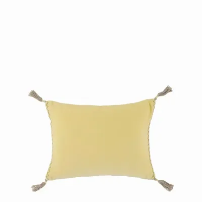 Fabric cushions - MATTEO pastel yellow cotton velvet cushion cover 30x40 - BLANC D'IVOIRE