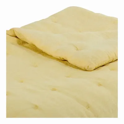 Bed linens - CHLOE bedspread pastel yellow washed linen 180x230 - BLANC D'IVOIRE