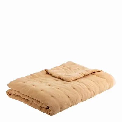 Linge de lit - Couvre-lit CHLOE lin lavé abricot 180x230 - BLANC D'IVOIRE