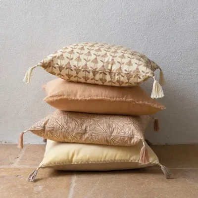 Fabric cushions - SOLINA pink cotton cushion cover 50x50 - BLANC D'IVOIRE