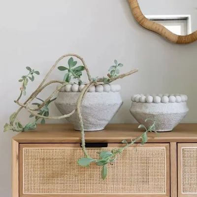 Baskets - ALEO light gray cement planter - Small model - dia 19.5x19.5x11.7 - BLANC D'IVOIRE