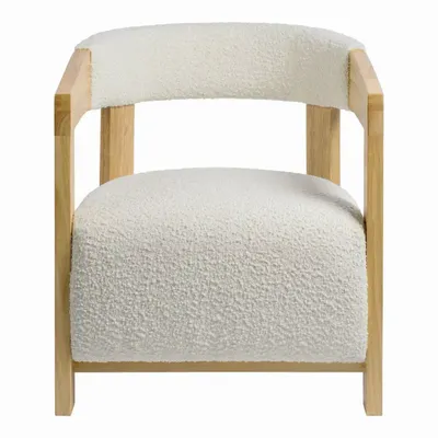 Fauteuils - Fauteuil ARSÈNE tissu bouclette crème hévéa finition bois blond 60x66x66 - BLANC D'IVOIRE