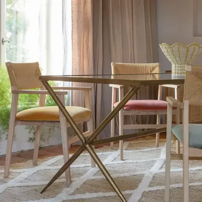 Chaises - Chaise PALOMA velours safran frêne finition bois blond 60,5x54x87 - BLANC D'IVOIRE