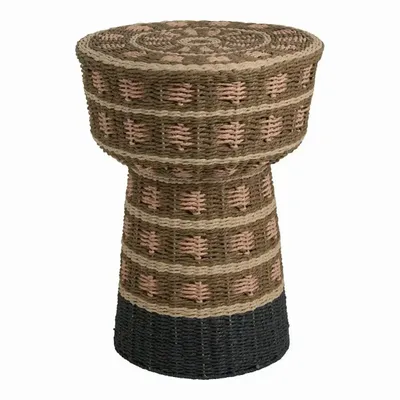 Benches - End table JAYA khaki yellow and black paper rope dia 42x51 - BLANC D'IVOIRE