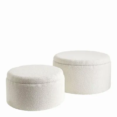 Poufs - Set 2 poufs RILA tissu bouclette crème dia 62x36,5 et 50x29  - BLANC D'IVOIRE