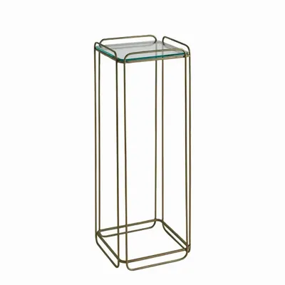 Consoles - Sellette ANATOLE verre et métal finition laiton doré 26x26x70 - BLANC D'IVOIRE