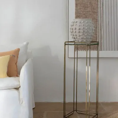 Console table - ANATOLE glass and metal stand with golden brass finish 31.5x31.5x90 - BLANC D'IVOIRE