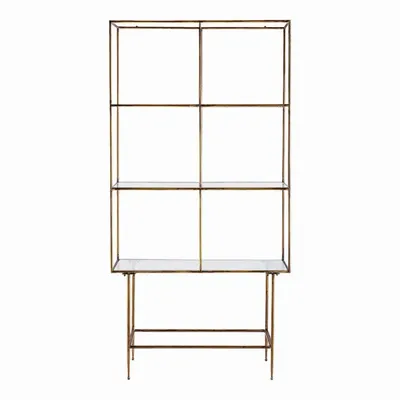 Bookshelves - ANATOLE bookcase glass and metal with golden brass finish 100x40x200 - BLANC D'IVOIRE