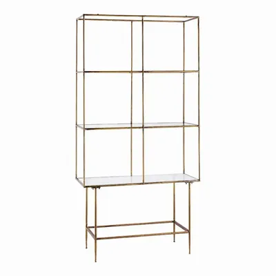 Bookshelves - ANATOLE bookcase glass and metal with golden brass finish 100x40x200 - BLANC D'IVOIRE