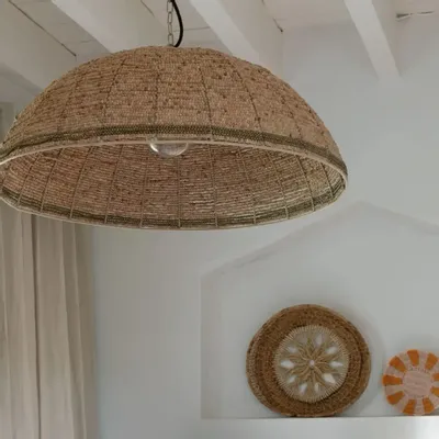 Suspensions - Suspension GAYA perles en bois naturelles et dorées dia 65x26 - BLANC D'IVOIRE