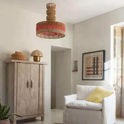 Hanging lights - HOKA pendant light non-electrified natural paper rope and coral dia 50.5x55.5 - BLANC D'IVOIRE