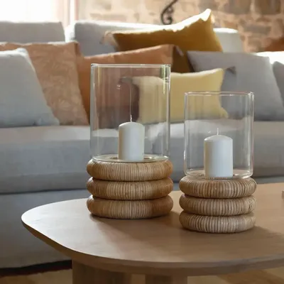 Candlesticks and candle holders - BOLINE glass and natural rattan tealight holder dia 20x33 - BLANC D'IVOIRE