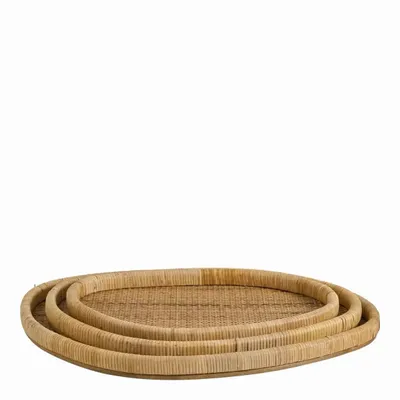 Decorative objects - Set of 3 GALIA natural rattan trays 60x40, 52.5x34.5 and 45.5x28 - BLANC D'IVOIRE