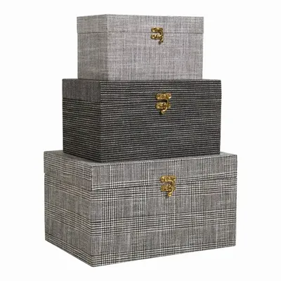 Objets de décoration - Set de 3 boîtes GABIN tissu noir et blanc 35x25x20 - BLANC D'IVOIRE