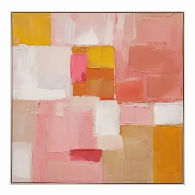 Tableaux - Tableau ÉVEIL PASTEL peinture à l'huile blanc et rose 90x90 - BLANC D'IVOIRE