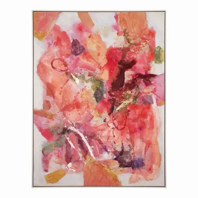 Tableaux - Tableau PASSION peinture à l'huile blanc et rose 90x120 - BLANC D'IVOIRE