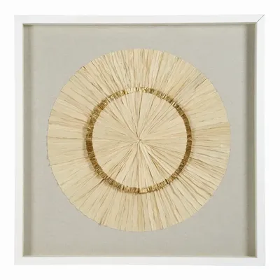 Tableaux - Décoration murale ROSACE feuilles de palmier plissées écrues et dorées 80x80 - BLANC D'IVOIRE
