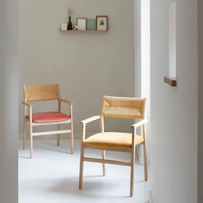 Chaises - Chaise PALOMA velours framboise frêne finition bois blond 60,5x54x87 - BLANC D'IVOIRE