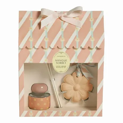 Caskets and boxes - 40 ml perfume diffuser box and Bain de Soleil decor - Mango Sorbet - MATHILDE M.