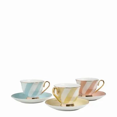 Tasses et mugs - Tasse à café et sous-tasse Madame de Récamier rayures pastel - 3 assorties - MATHILDE M.