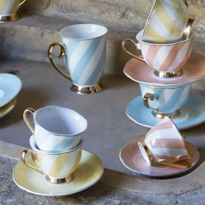 Mugs - Madame de Récamier pastel striped coffee cup and saucer - 3 assorted - MATHILDE M.