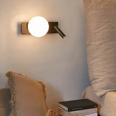 Wall lamps - GLOS slim horizontal wall lamp with reader in black - LUXCAMBRA