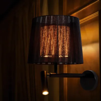 Wall lamps - INDIANA wall lamp with reader, black organza shade - LUXCAMBRA