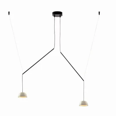 Hanging lights - ABSIDIOLA mini moving hanging lamp with 2 alabaster/ceramic shades - LUXCAMBRA
